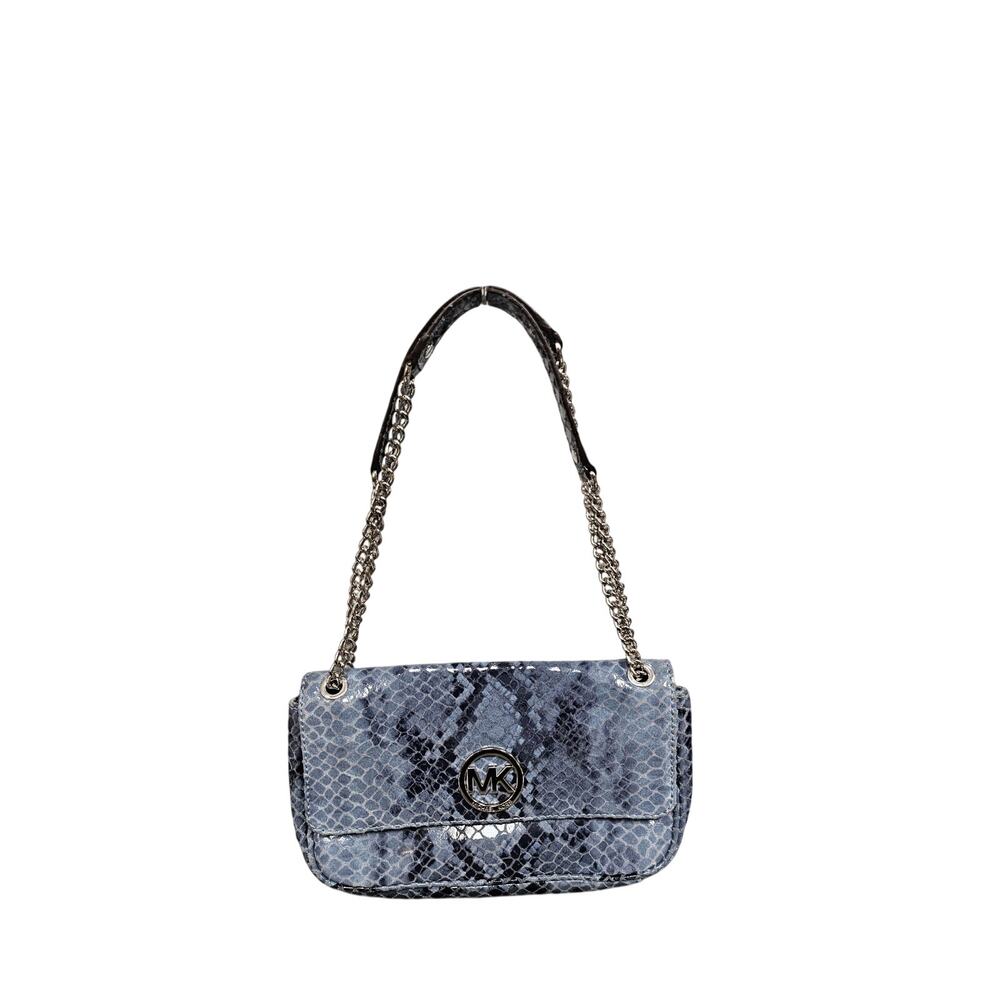 Michael Kors Snakeskin Embossed Leather Small Chain Shoulder Bag
